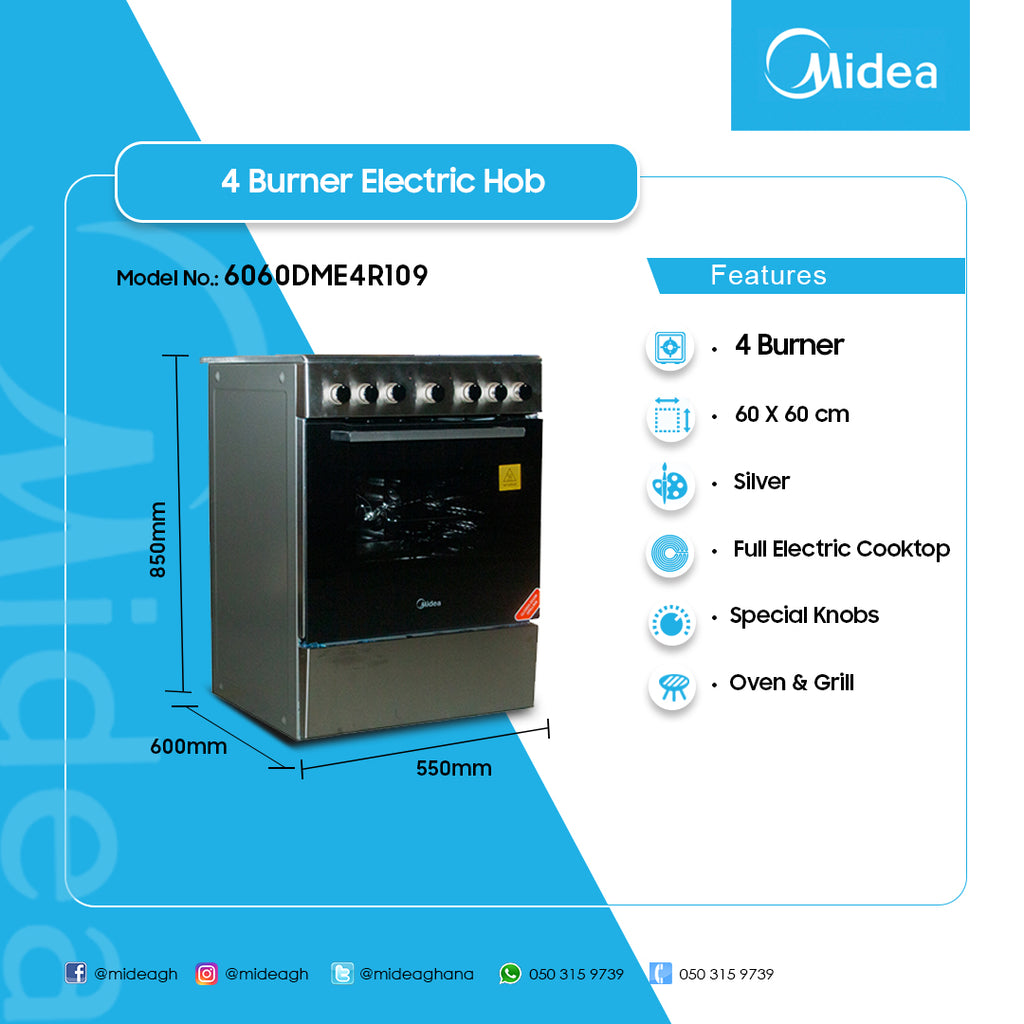 Midea 60 x 60 cm 4-Plate Electric Cooker with Oven – Model 6060DME4R109 – view 2
