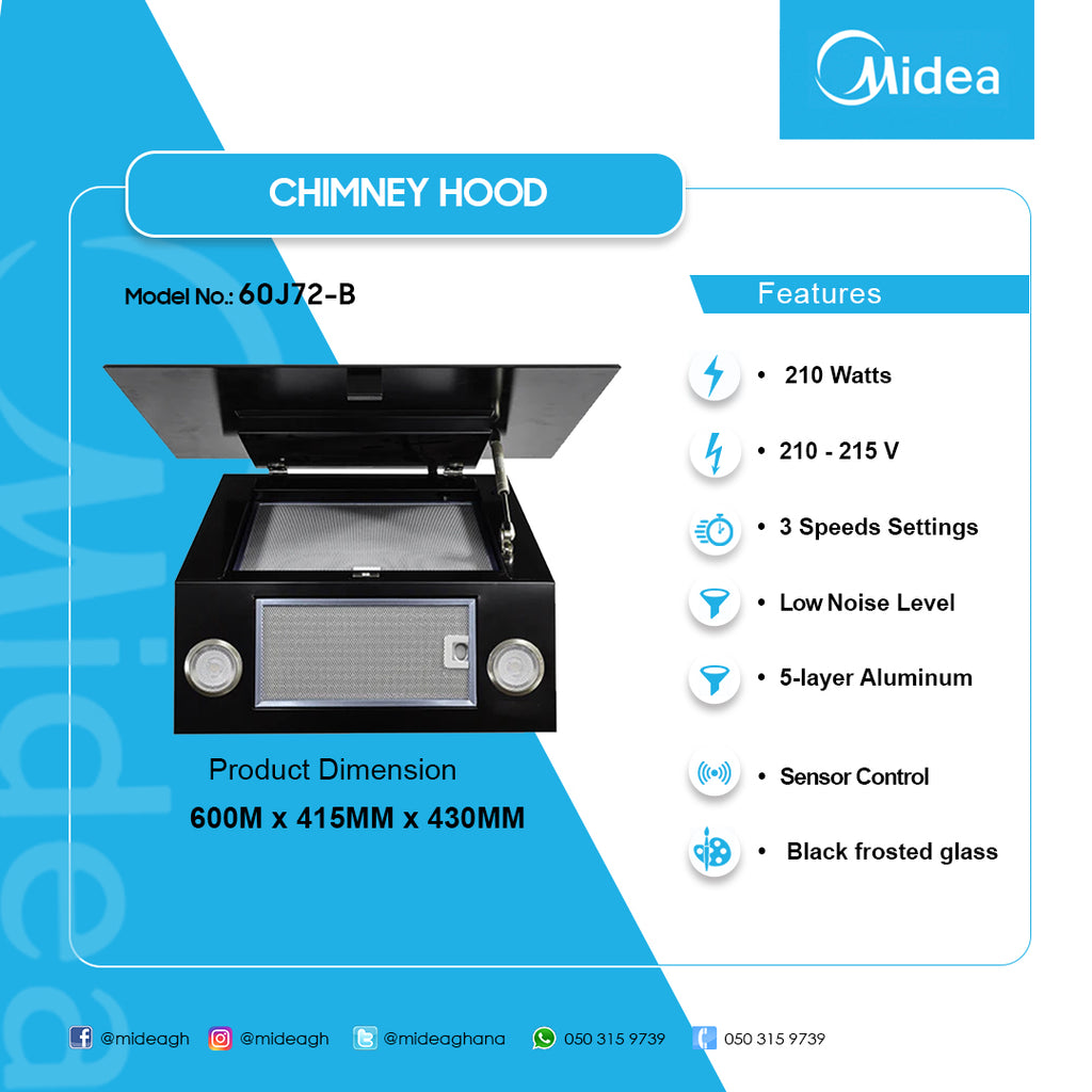 Midea 60 cm Angled Chimney Cooker Hood – Model 60J72-B – view 2