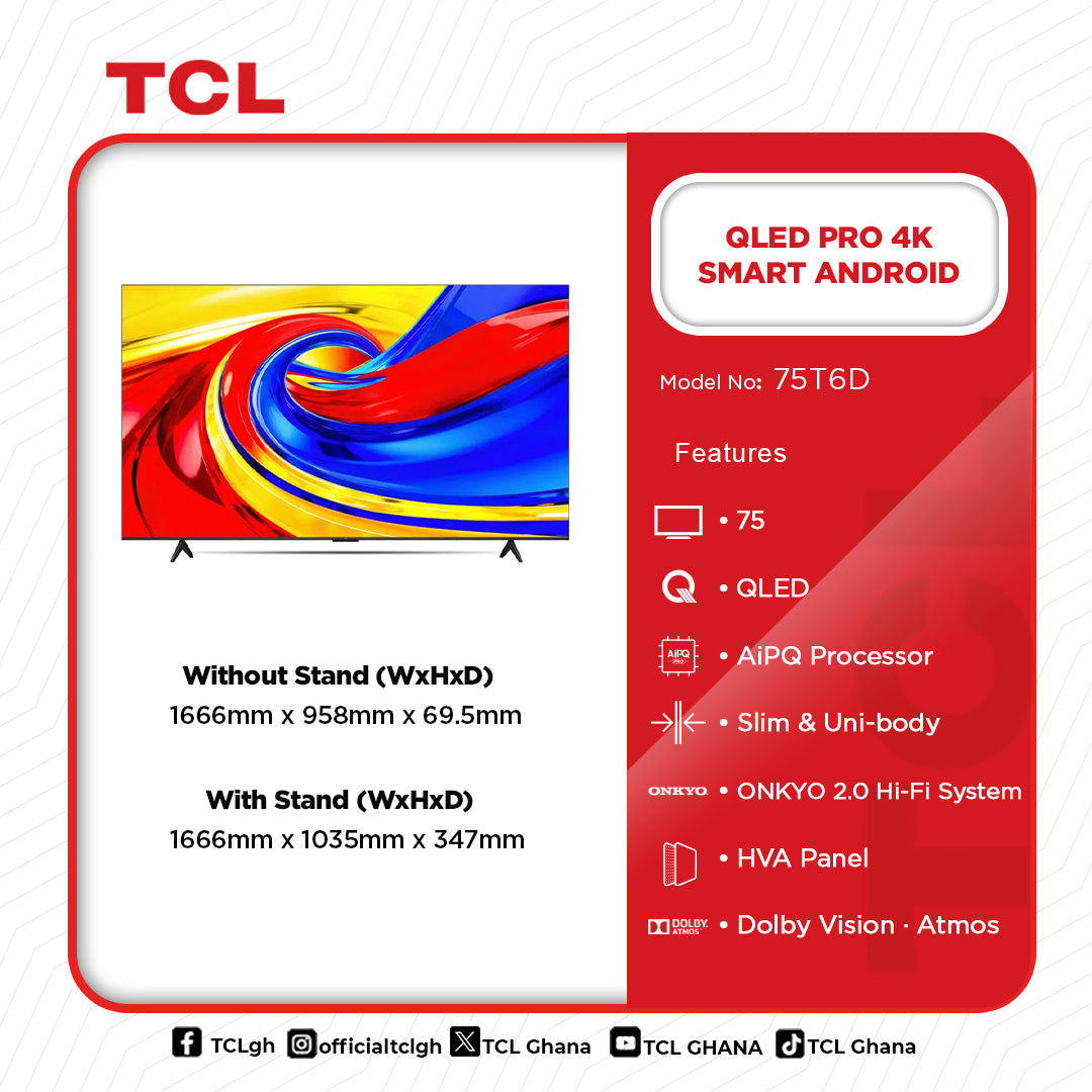 TCL 75" QLED Pro 4K Smart Android Television – Model 75T6D – view 2