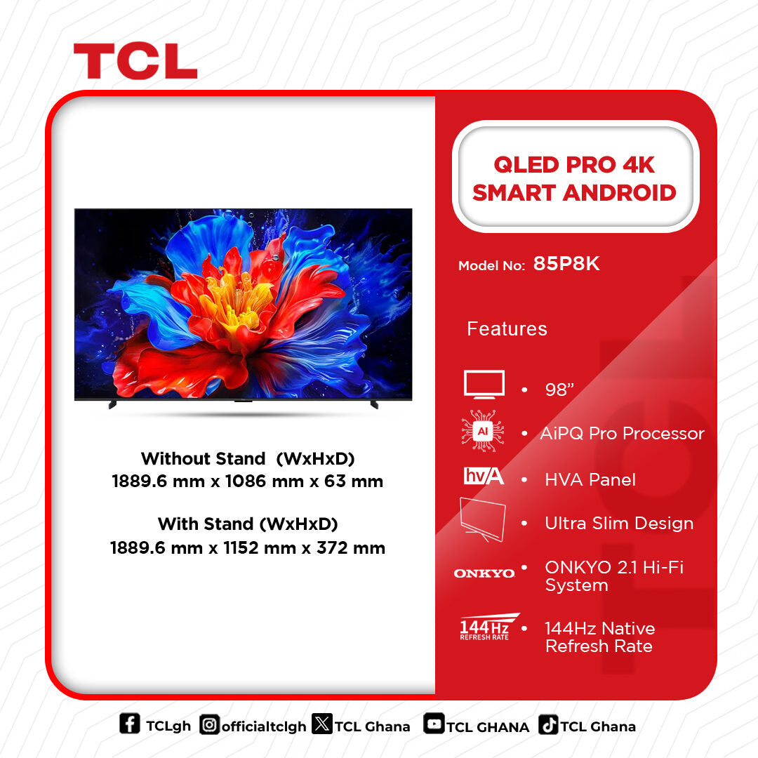 TCL 85" QLED Pro 4K Smart Android Television – Model 85P8K