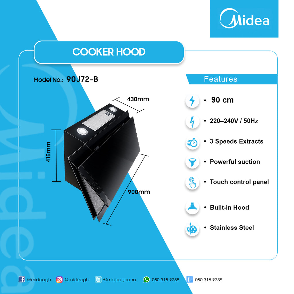 Midea 90 cm Angled Chimney Cooker Hood – Model 90J72-B – view 3