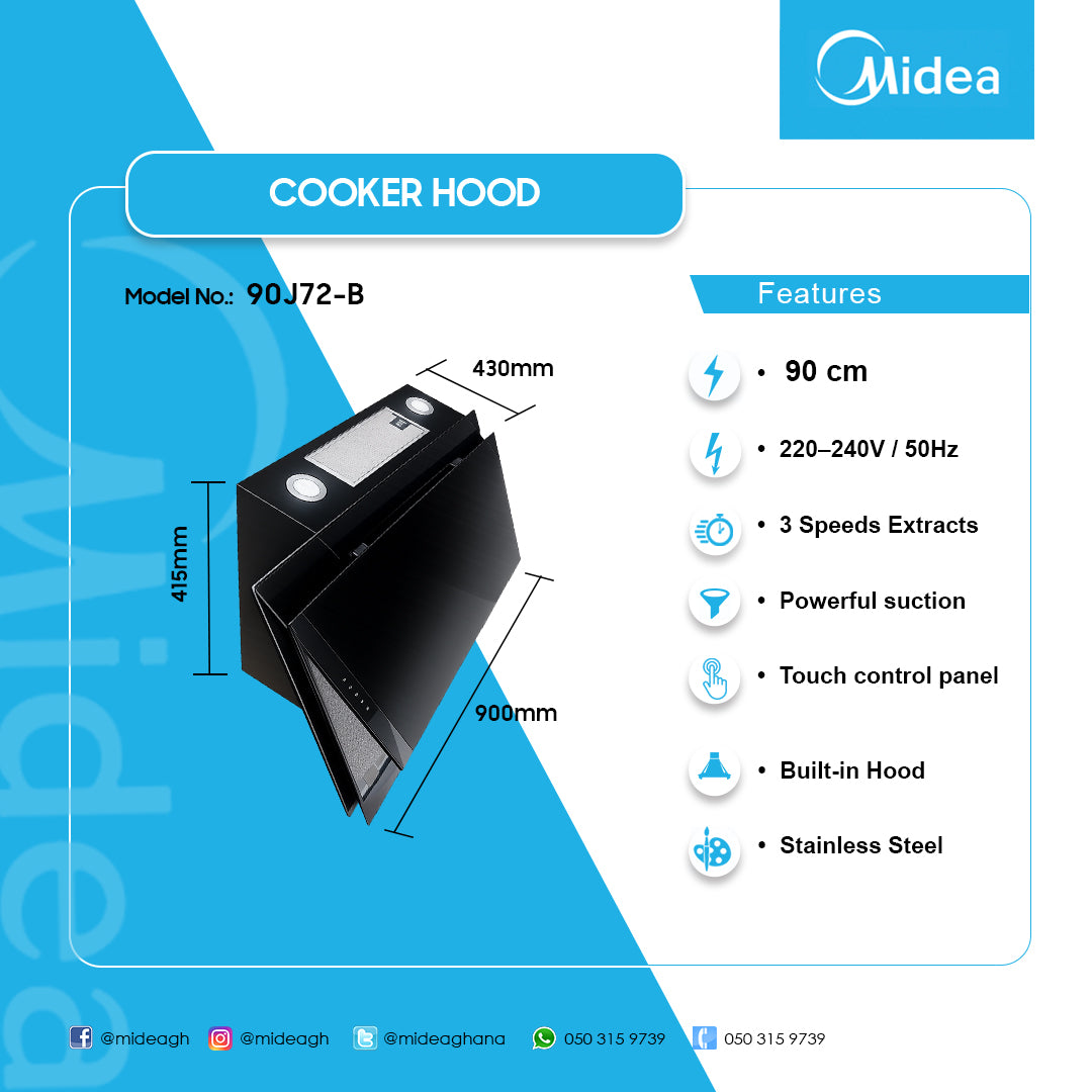 Midea 90 cm Angled Chimney Cooker Hood – Model 90J72-B – view 3