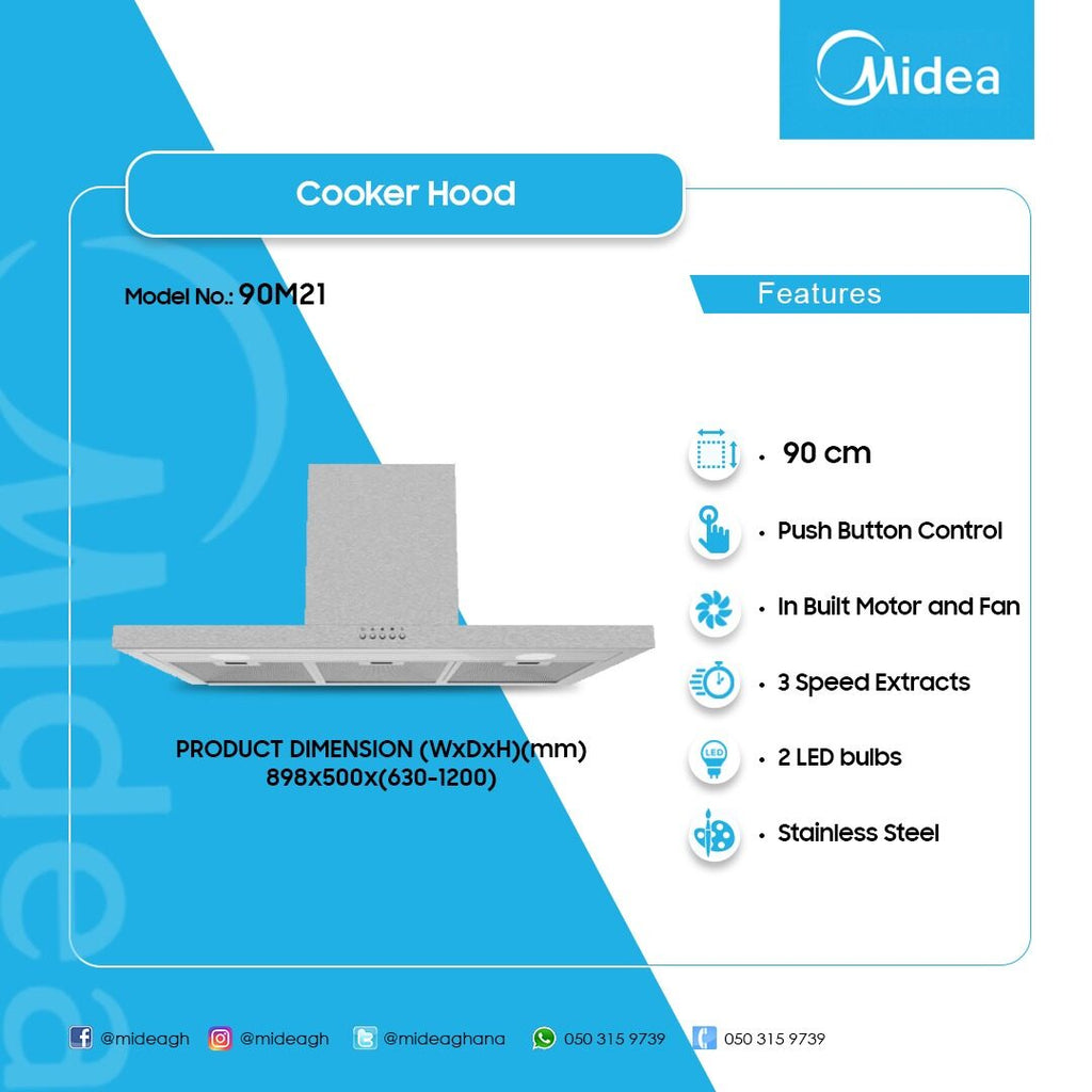 Midea 90 cm T-Shape Chimney Cooker Hood – Model 90M21