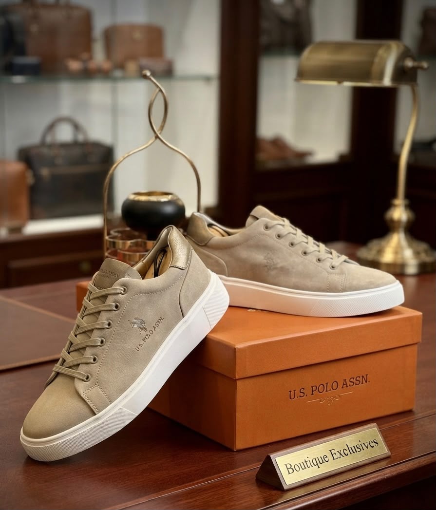 U.S. Polo Assn. Men's Beige Casual Lace-Up Sneakers – Premium Suede Finish, White Sole