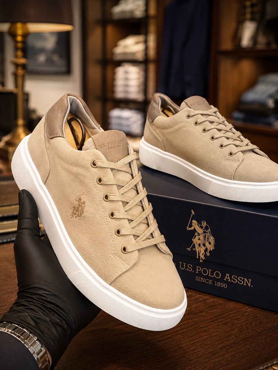 U.S. Polo Assn. Men's Beige Casual Lace-Up Sneakers – Premium Suede Finish, White Sole