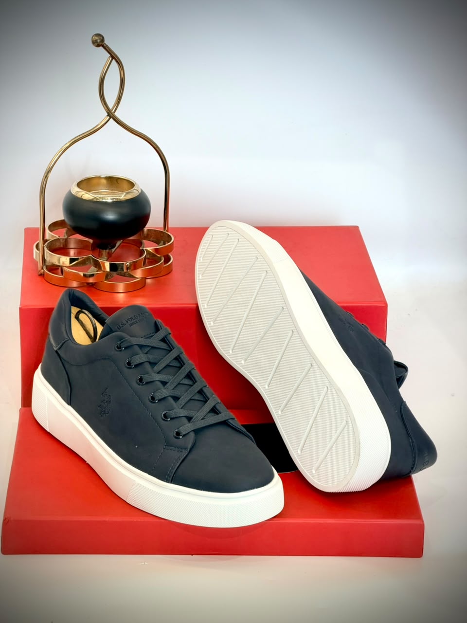 U.S. Polo Assn. Men's Beige Casual Lace-Up Sneakers – Premium Suede Finish, White Sole