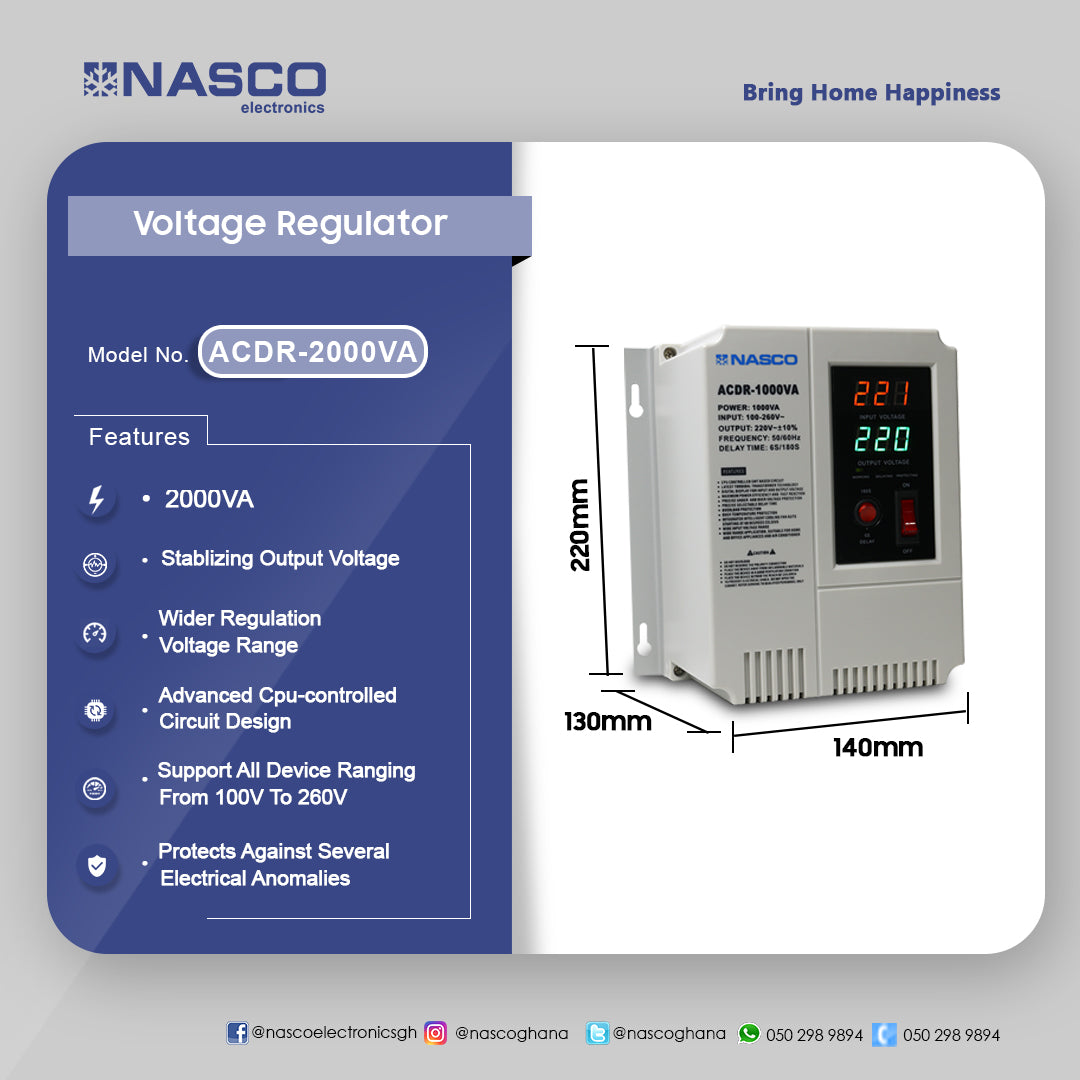 Nasco 2000 VA Wall-Mount Automatic Voltage Regulator – Model ACDR-2000VA