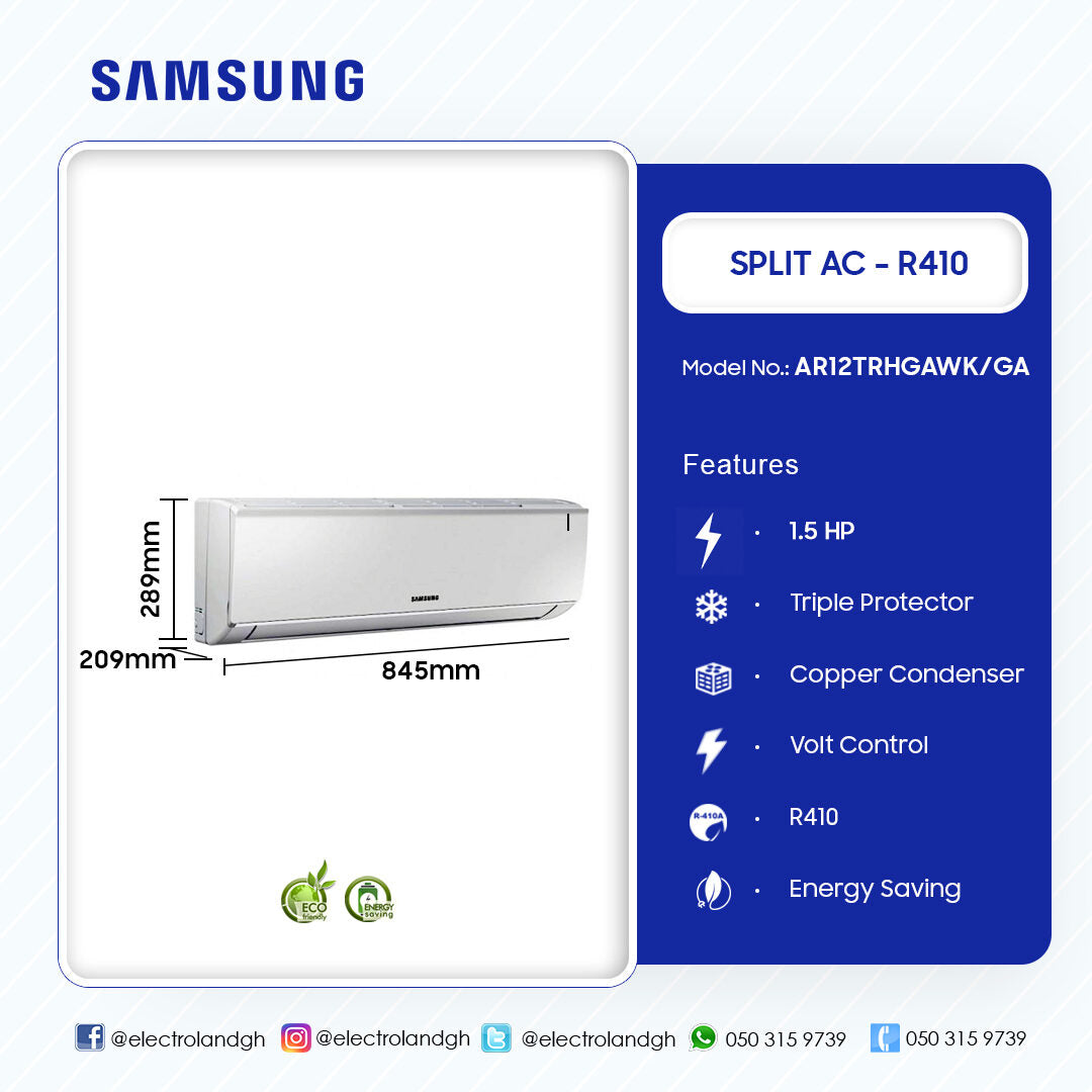 Samsung 1.5 HP Split Air Conditioner (R410A) – Model AR12TRHGAWK/GA