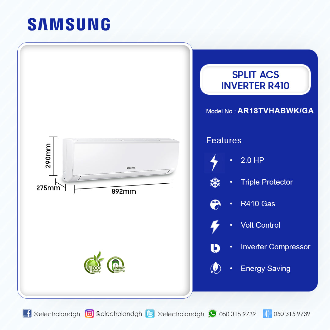 Samsung 2.0 HP Wind-Free Split Inverter Air Conditioner (R410A) – Model AR18TVHABWK/GA