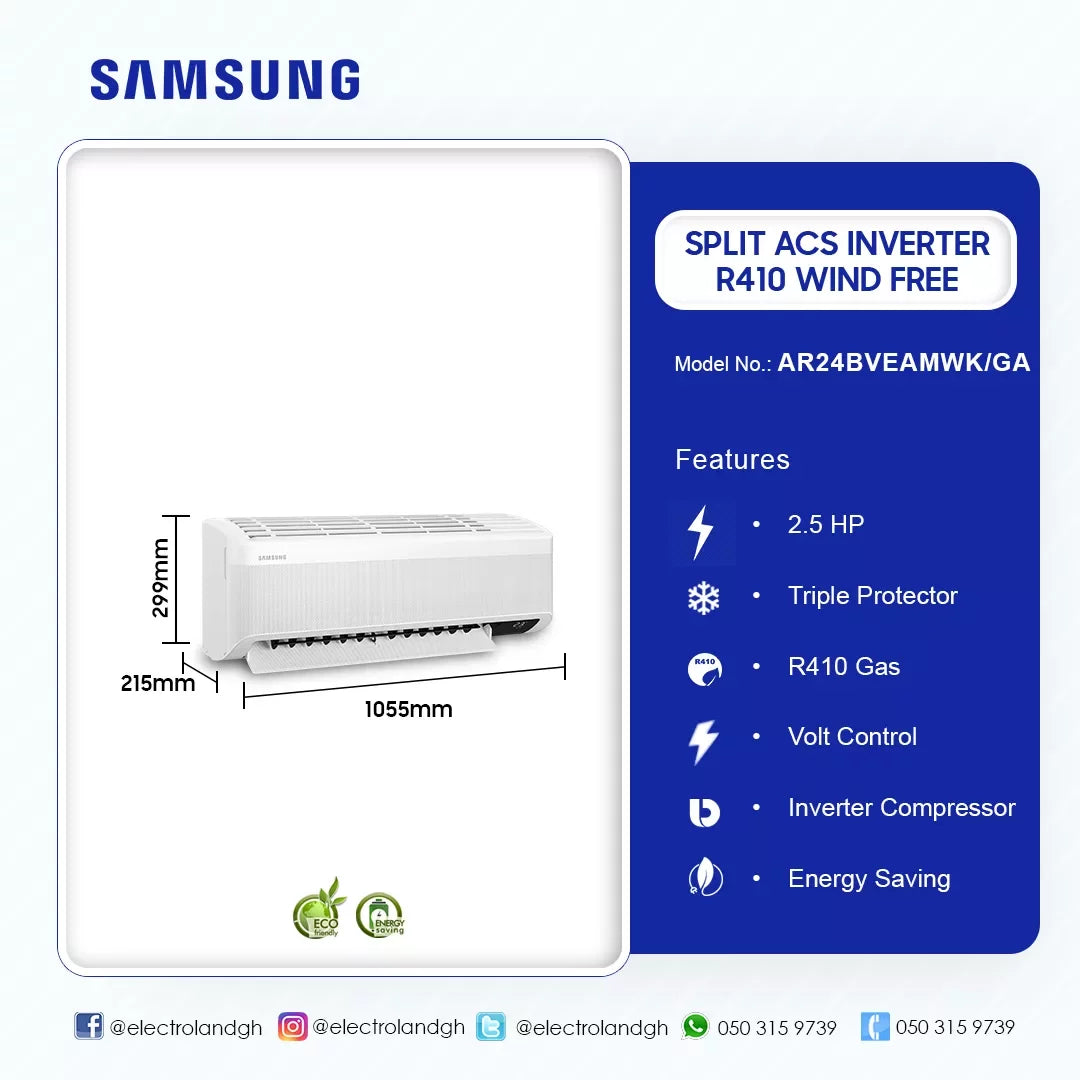 Samsung 2.5 HP Wind-Free Split Inverter Air Conditioner (R410A) – Model AR24BVEAMWK/GA