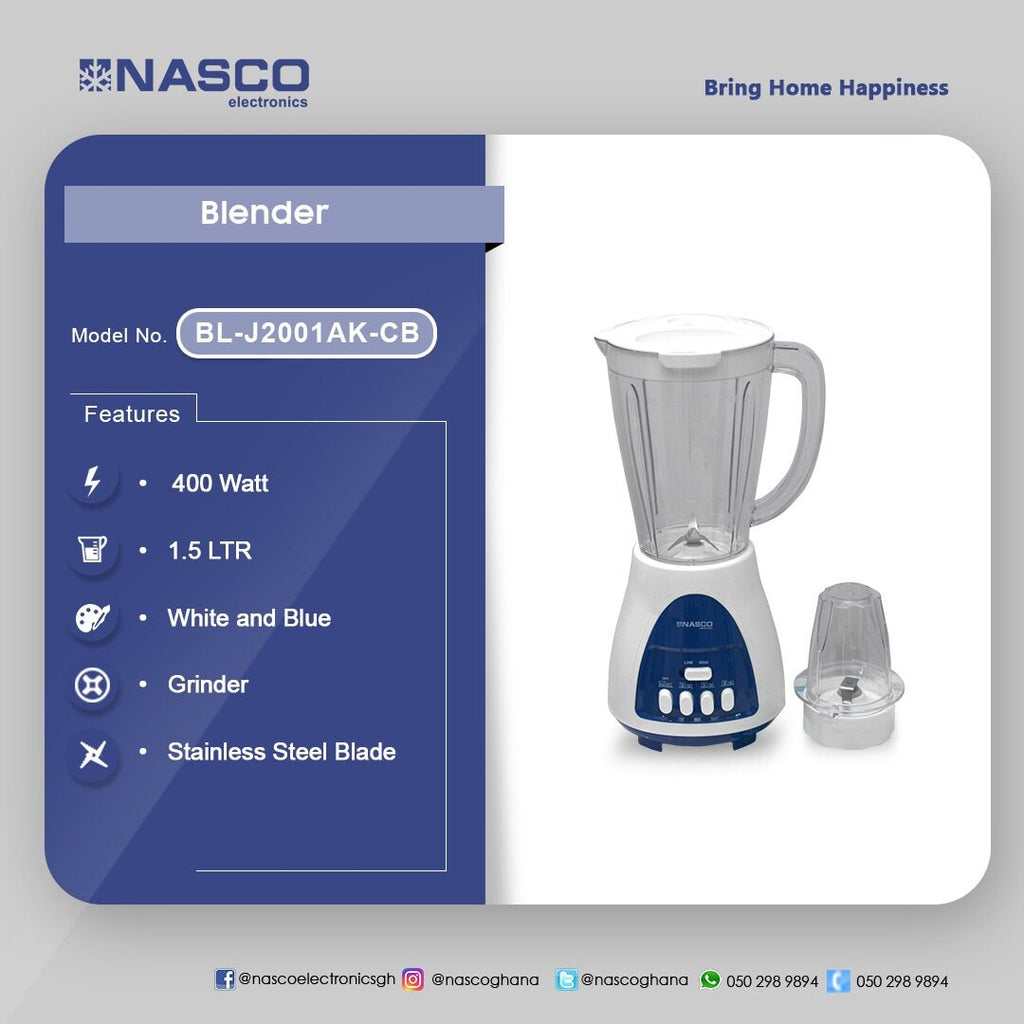 Nasco 400 W 1.5 L Jug Blender with Grinder – Model BL-J2001AK-CB