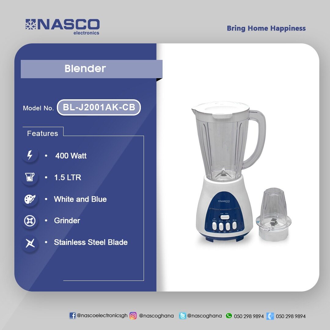 Nasco 400 W 1.5 L Jug Blender with Grinder – Model BL-J2001AK-CB