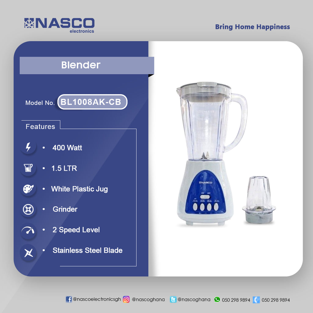 Nasco 400 W 2-in-1 Jug Blender – Model BL1008AK-CB – view 2