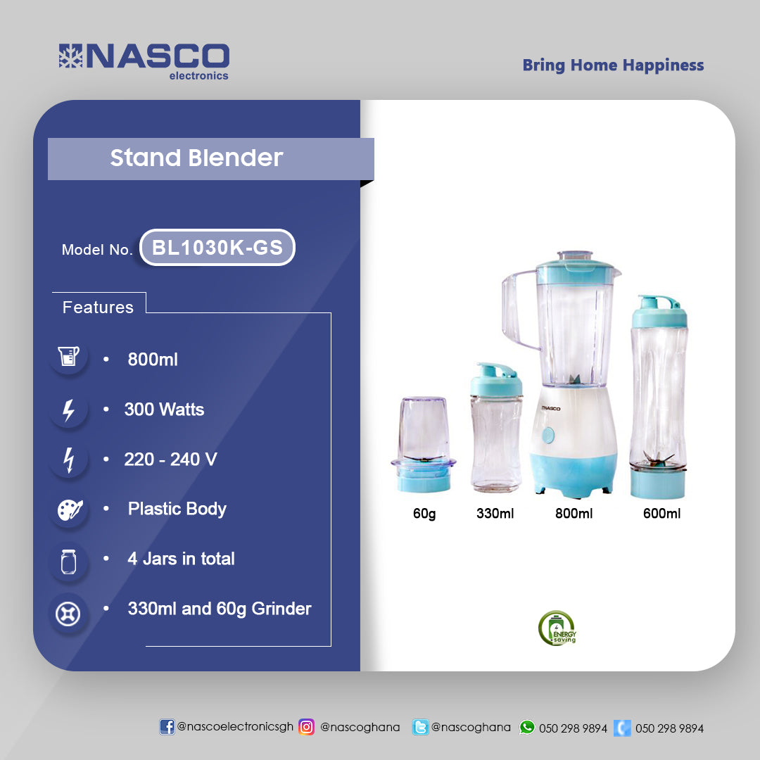 Nasco 300 W Multi-Functional Stand Blender – Model BL1030K-GS