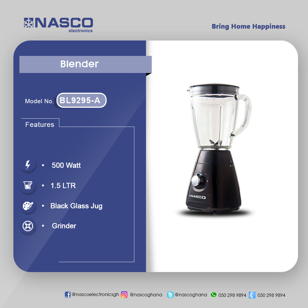 Nasco 500 W 1.5 L Glass Jug Blender – Model BL9295-A