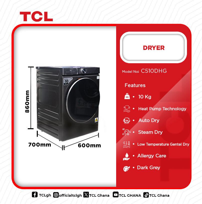 TCL 10 KG Heat Pump Tumble Dryer – Model C510DHG – view 2