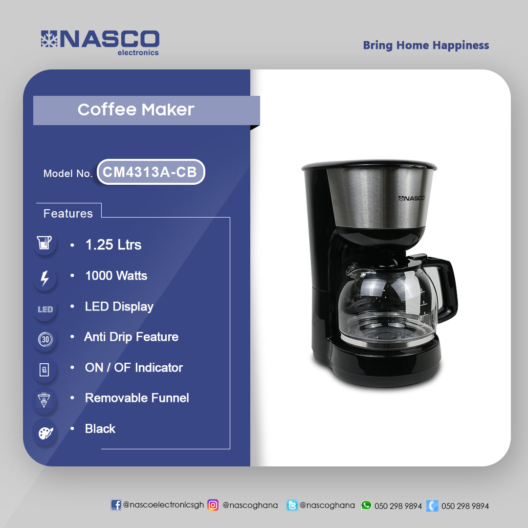 Nasco 1.25 L Drip Coffee Maker – Model CM4313A-CB
