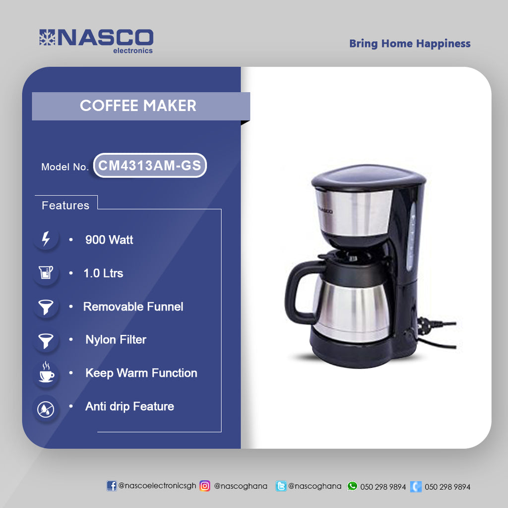 Nasco 1 L Drip Coffee Maker – Model CM4313AM-GS