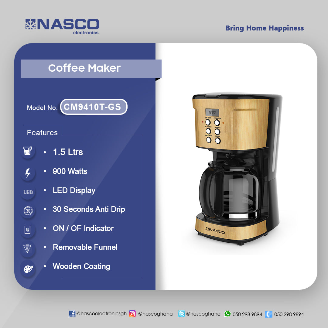 Nasco 1.5 L 900 W Coffee Maker – Model CM9410T-GS