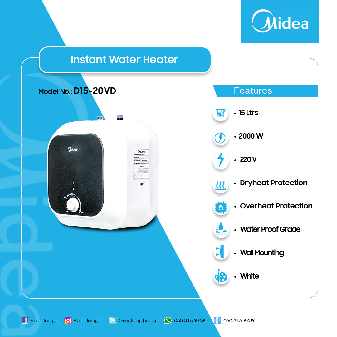 Midea 15 L 2000 W Electric Storage Water Heater – Model D15-20VD