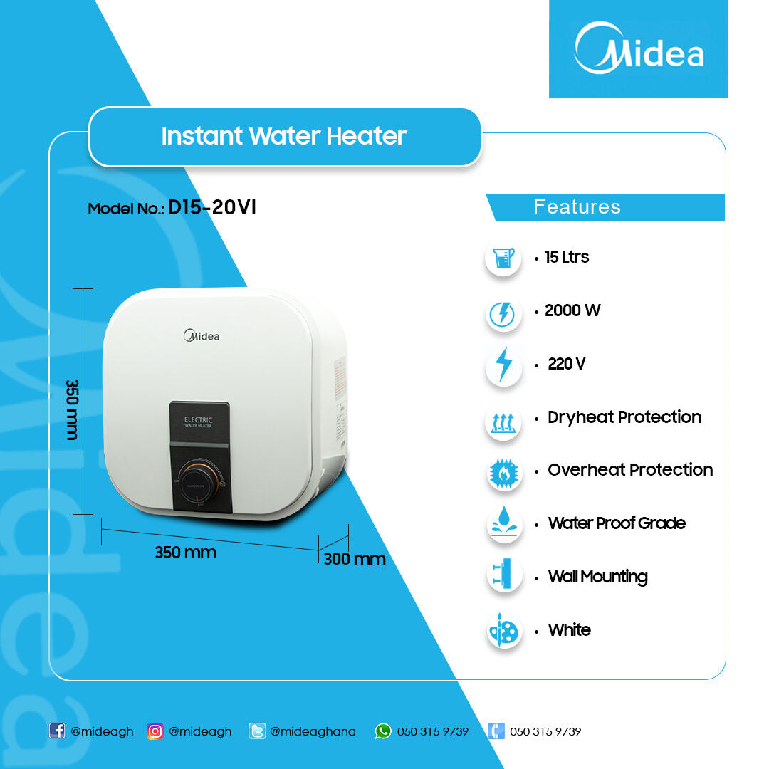 Midea 15 L 2000 W Electric Storage Water Heater – Model D15-20VI