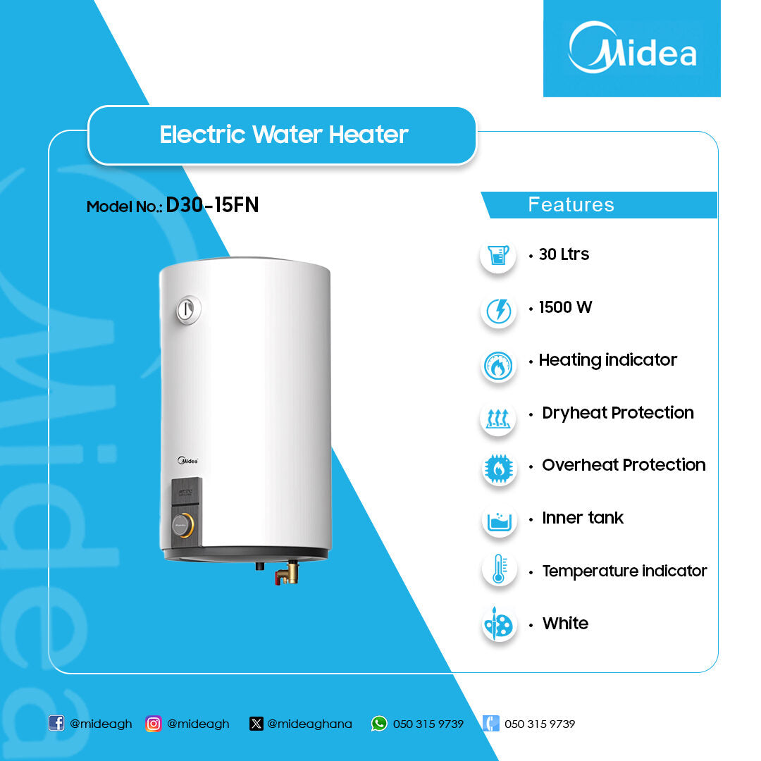 Midea 30 L 1500 W Horizontal Electric Storage Water Heater – Model D30-15FN – view 3
