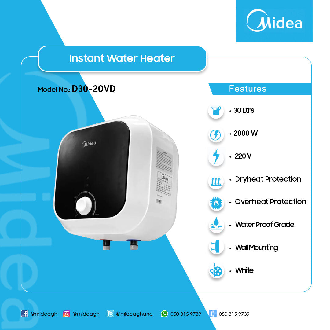 Midea 30 L 2000 W Electric Storage Water Heater – Model D30-20VD