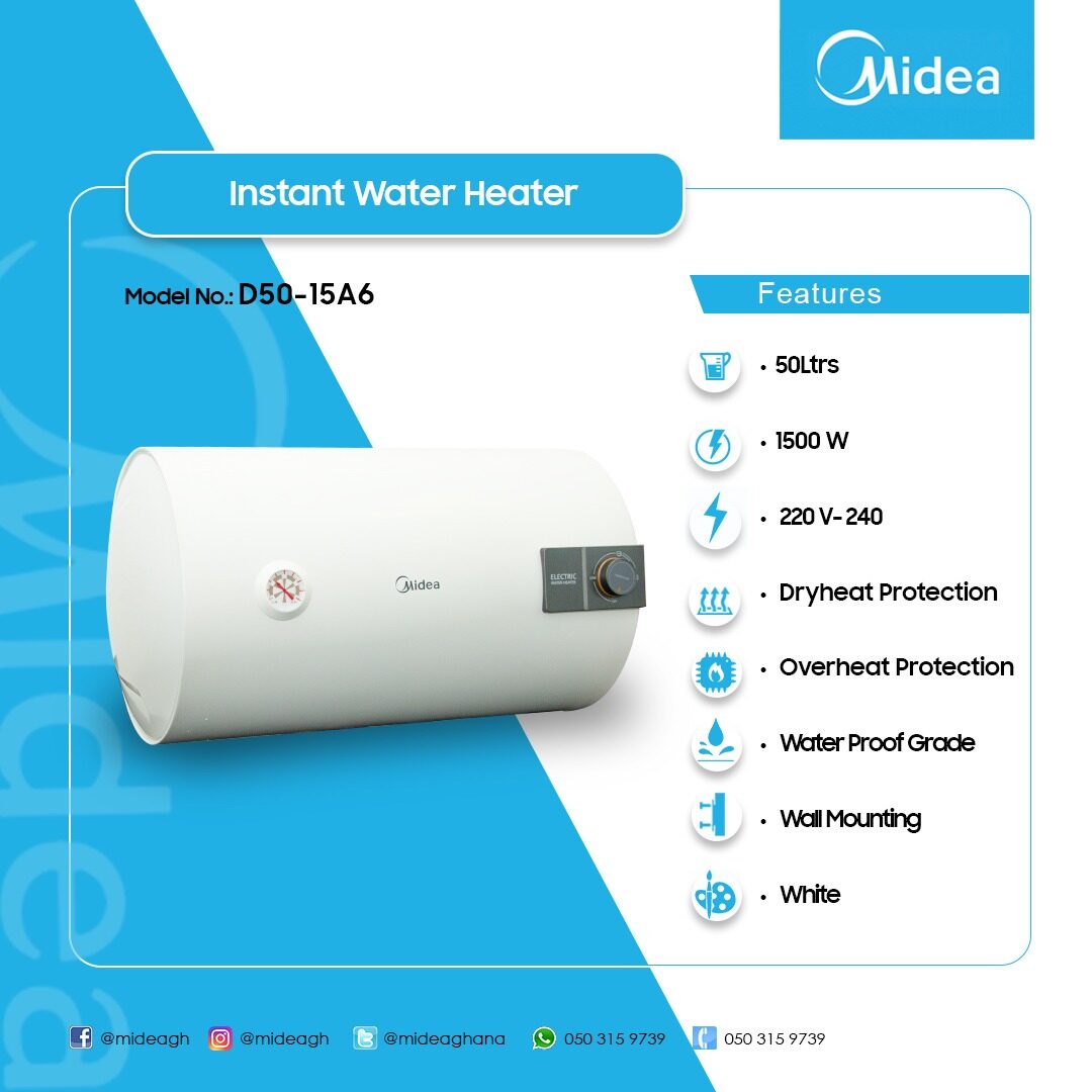 Midea 50 L 1500 W Horizontal Electric Storage Water Heater – Model D50-15A6