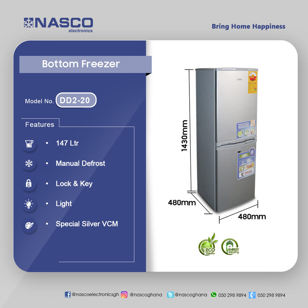 Nasco 147 L Bottom Freezer Refrigerator – Model DD2-20