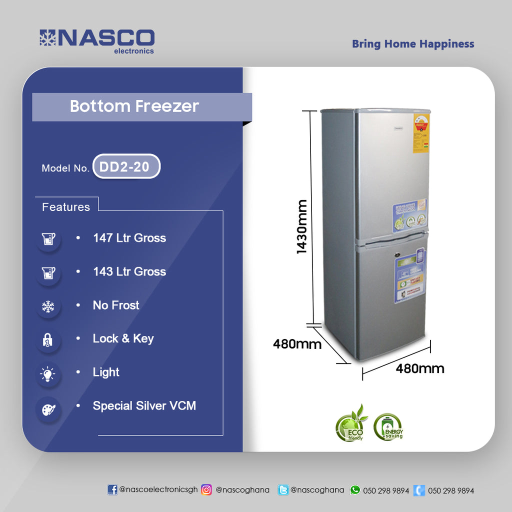Nasco 147 L Bottom Freezer Refrigerator – Model DD2-20 – view 2