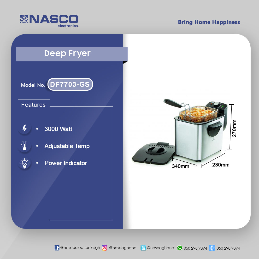 Nasco 3,000 W Deep Fryer – Model DF7703-GS