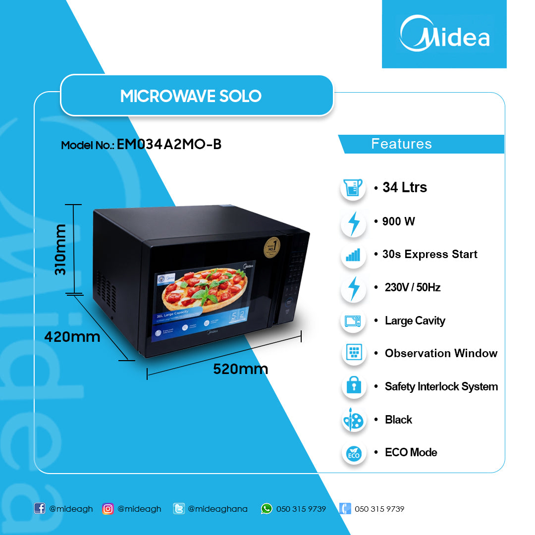 Midea 34 L Solo Microwave Oven – Model EM034A2MO-B – view 2