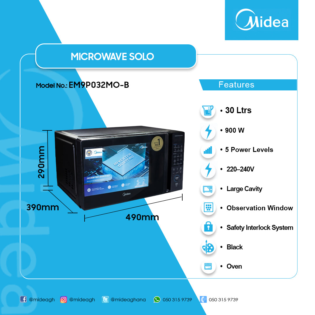 Midea 30 L 900 W Solo Microwave Oven – Model EM9P032MO-B – view 4