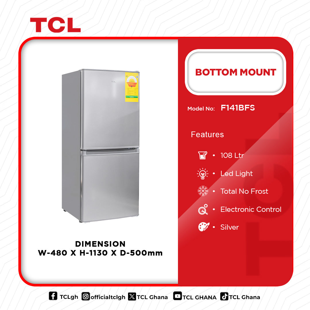 TCL 108 L Bottom Mount Refrigerator – Model F141BFS – view 2