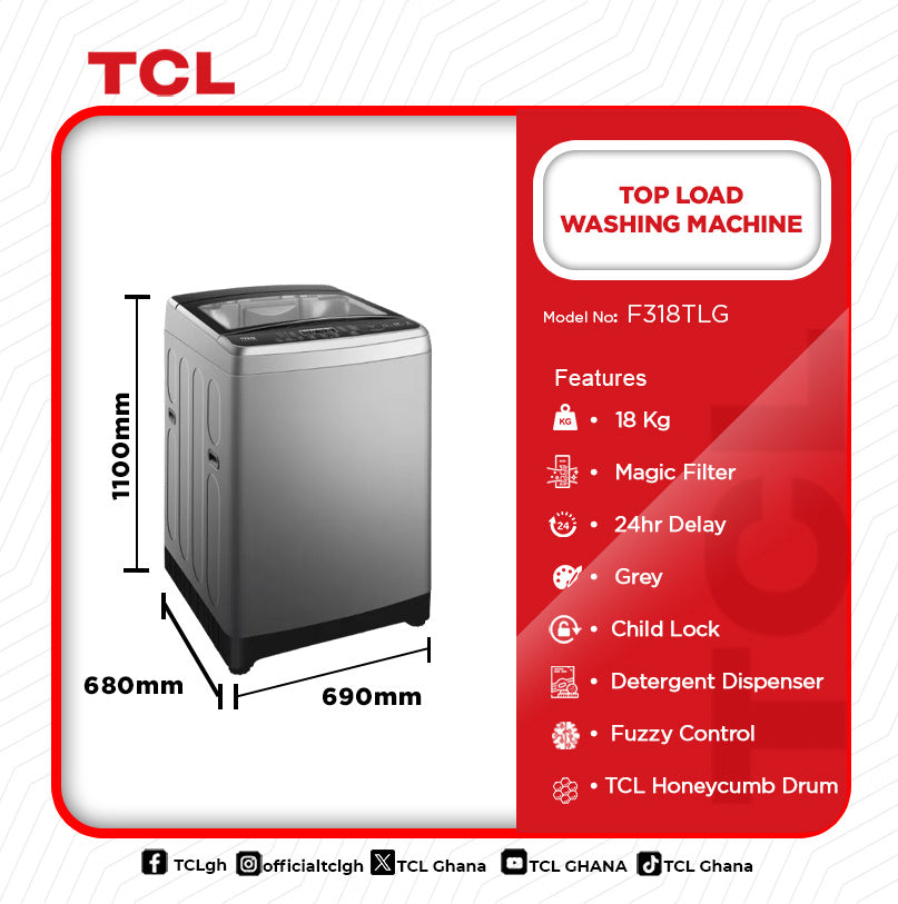 TCL 18 KG Top Load Washing Machine – Model F318TLG – view 2