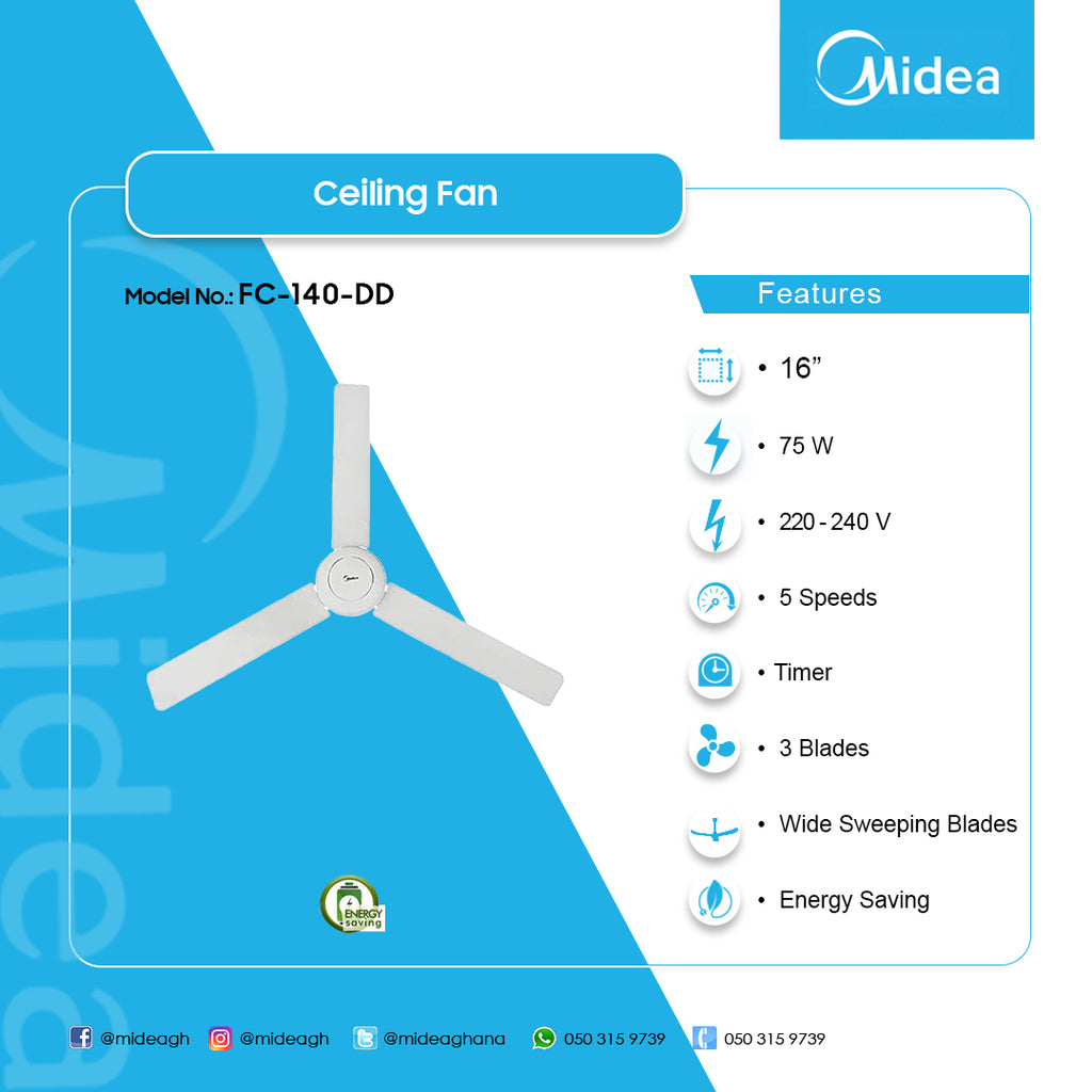Midea 5-Speed Ceiling Fan with Timer – Model FC-140-DD – view 2