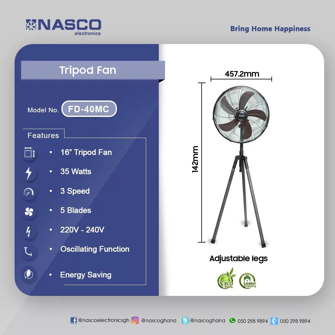 Nasco 16" Wooden Tripod Standing Fan – Model FD-40MC