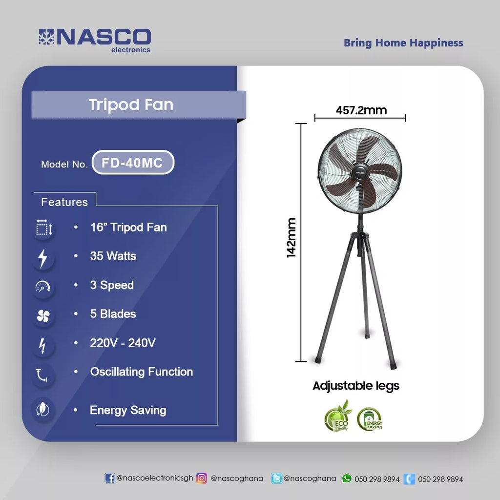 Nasco 16" Wooden Tripod Standing Fan – Model FD-40MC – view 2
