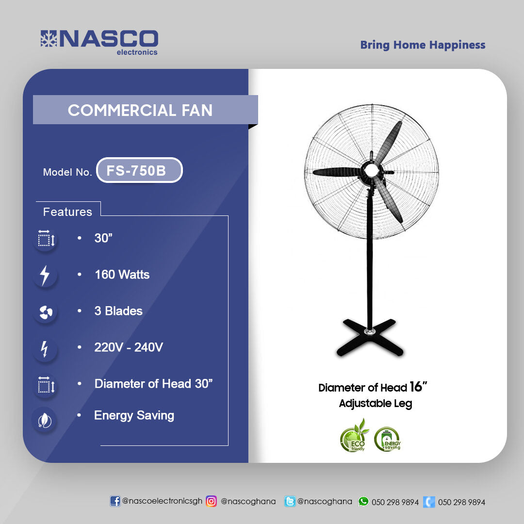 Nasco 30" Commercial Standing Fan – Model FS-750B