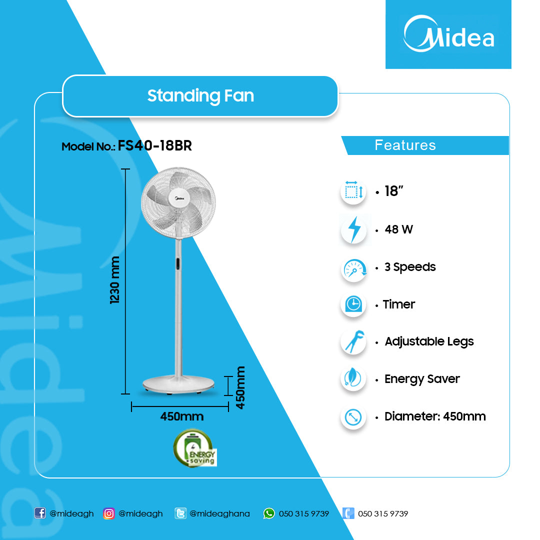 Midea 18" Standing Fan with Remote – Model FS40-18BR – view 2