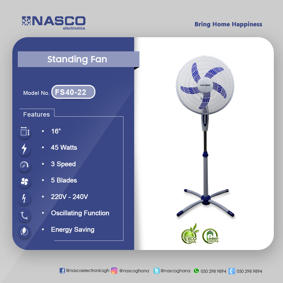 Nasco 16" Oscillating Standing Fan – Model FS40-22 – view 3