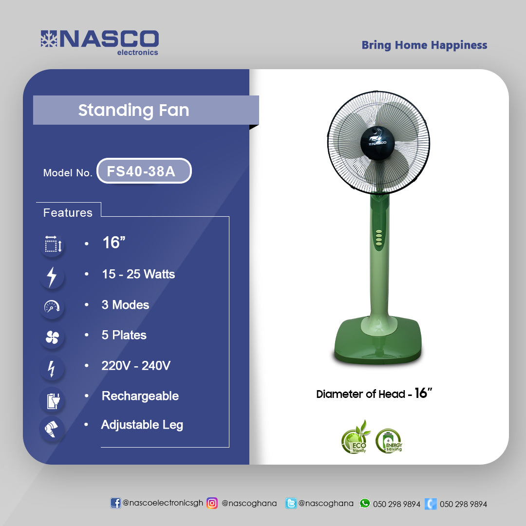 Nasco 16" Rechargeable Standing Fan – Model FS40-38A – view 2