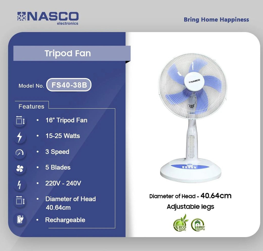 Nasco 16" Rechargeable Standing Fan – Model FS40-38B – view 3