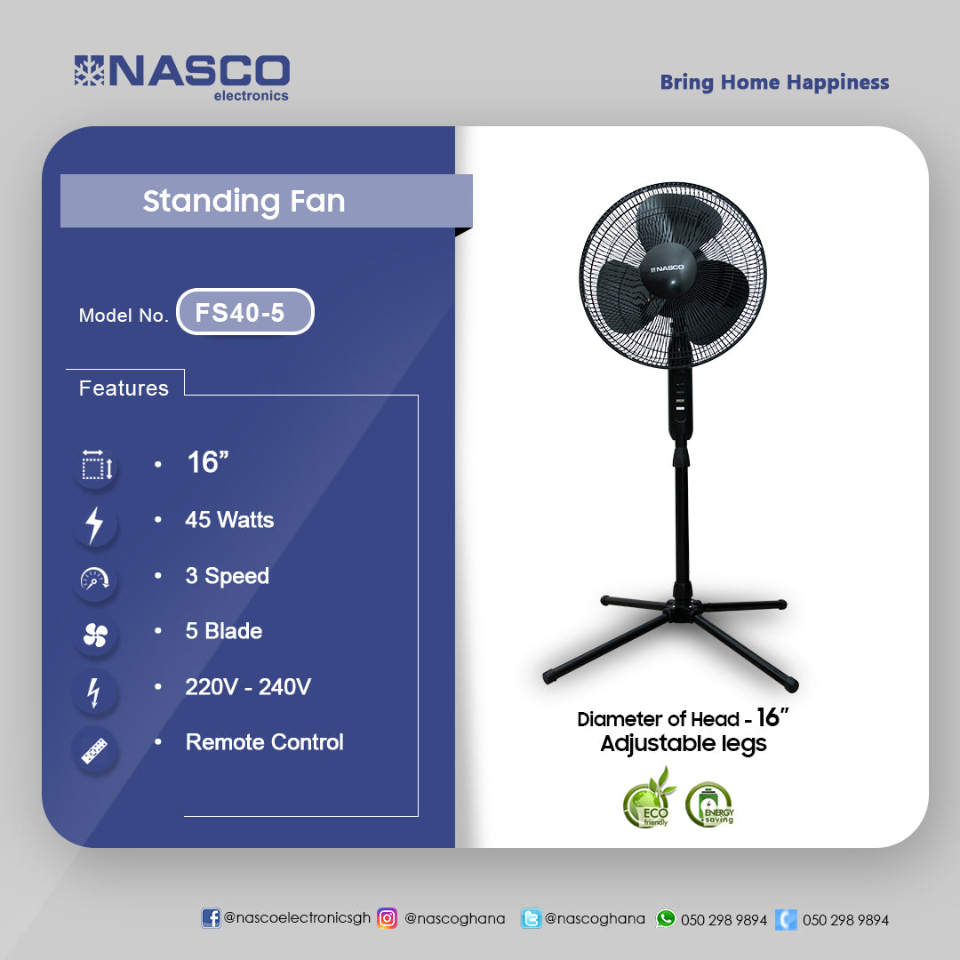 Nasco 16" 5-Blade Standing Fan – Model FS40-5 – view 2