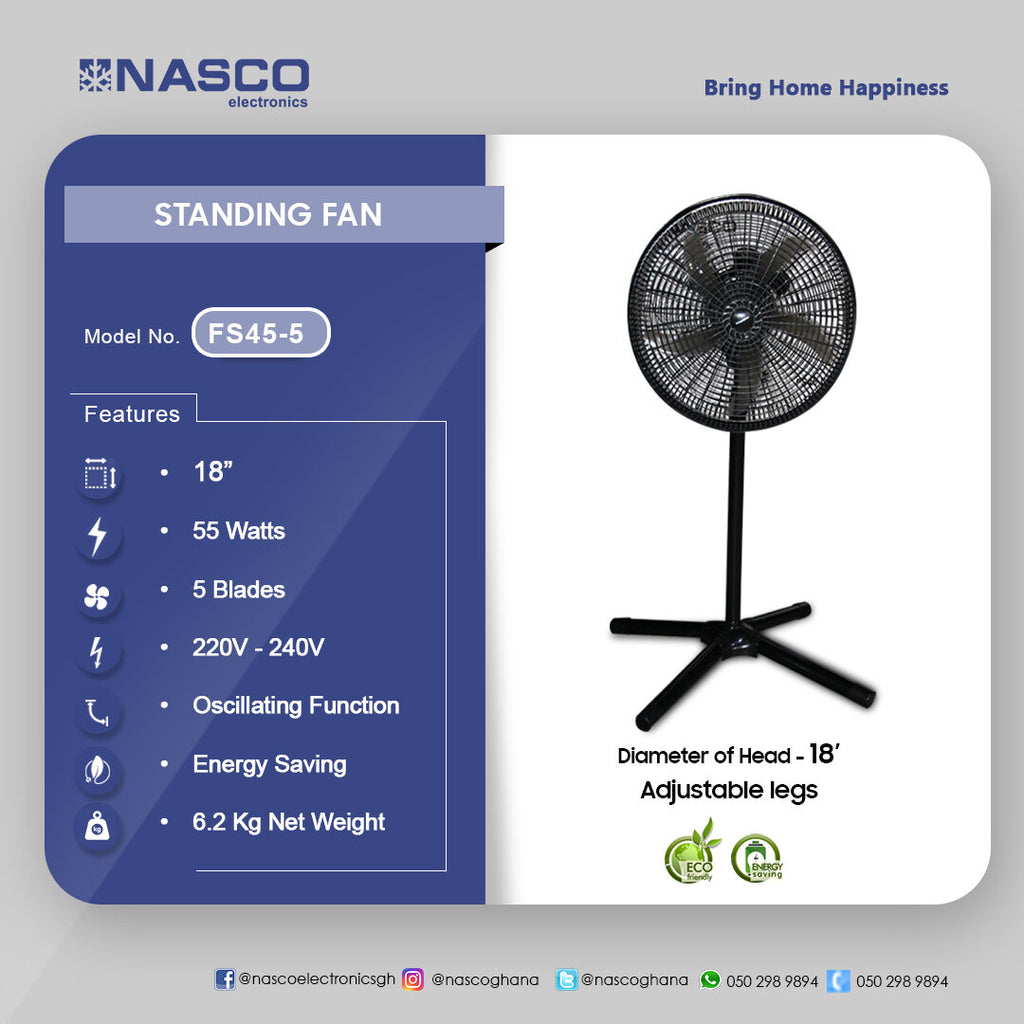Nasco 18" Industrial Standing Fan – Model FS45-5 – view 3