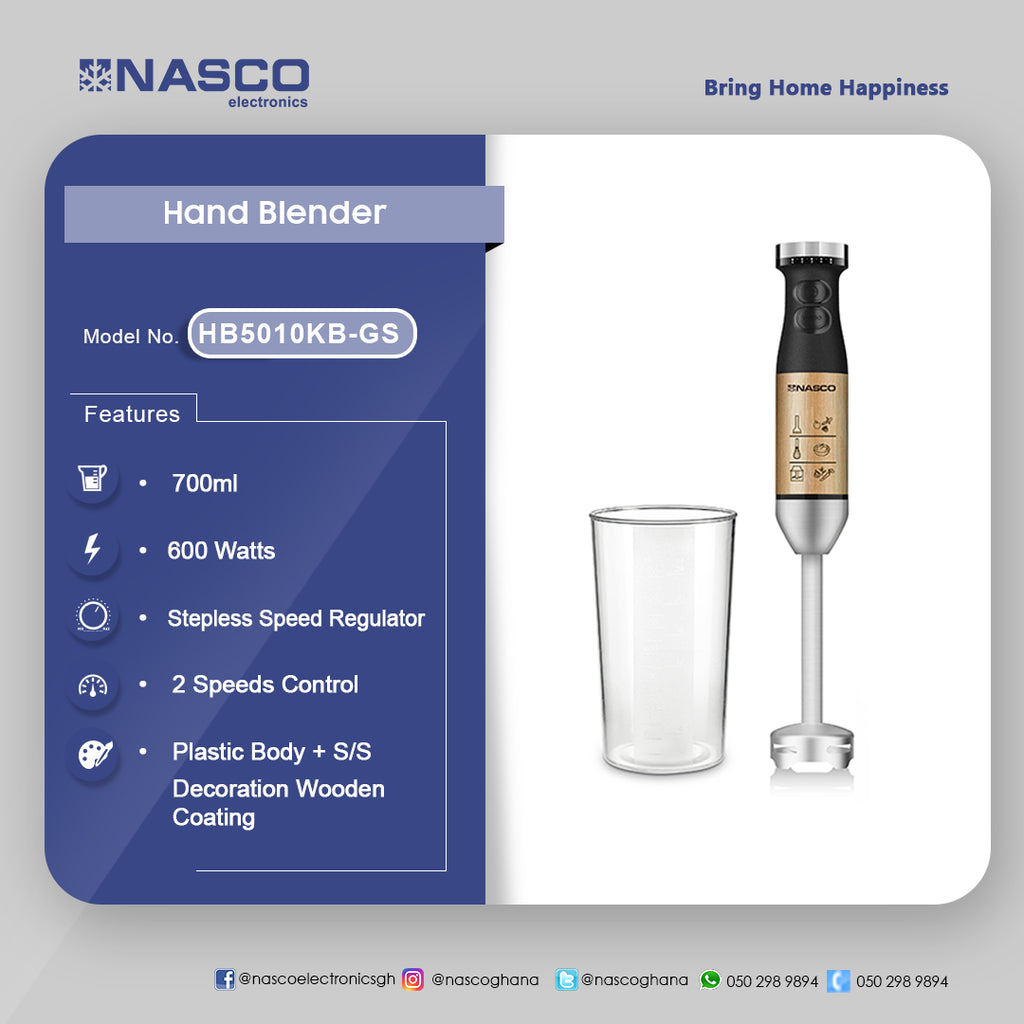 Nasco 600 W Wooden-Coating Hand Blender – Model HB5010KB-GS