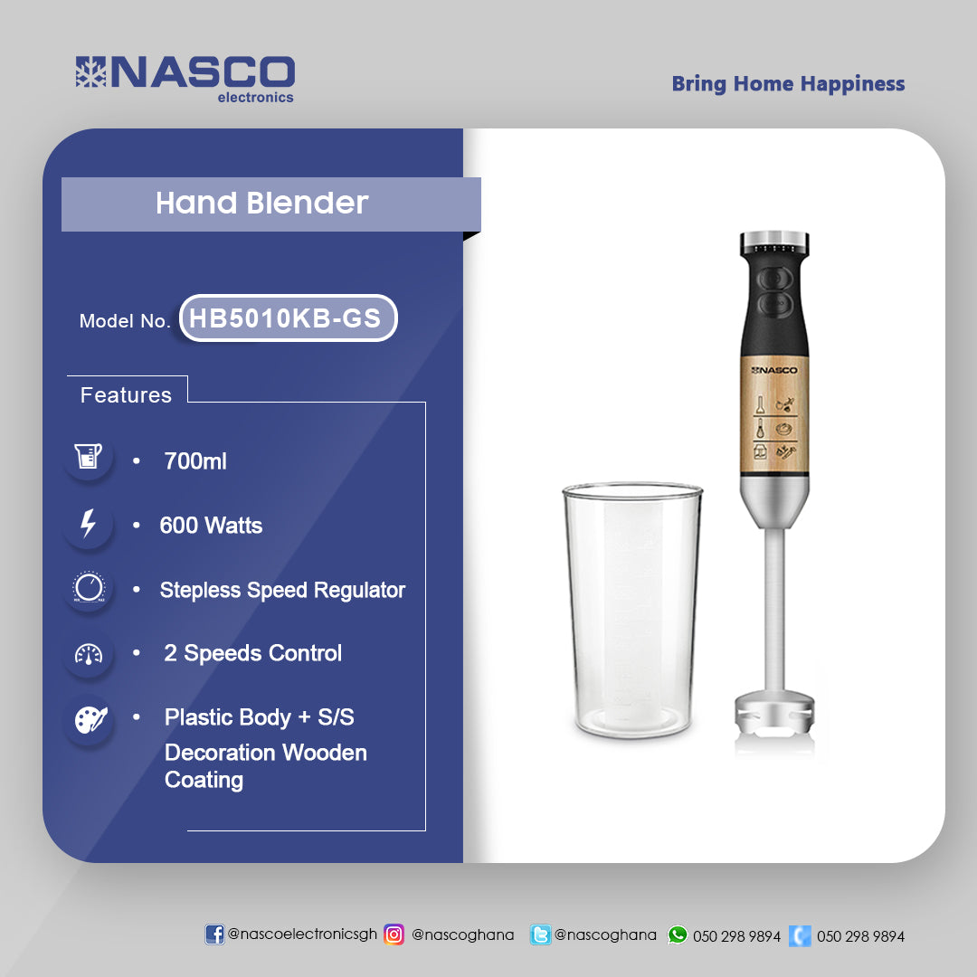 Nasco 600 W Wooden-Coating Hand Blender – Model HB5010KB-GS