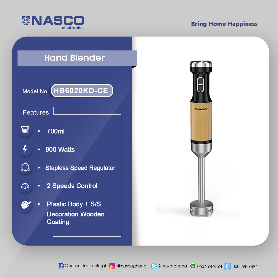 Nasco 800 W Wooden-Coating Hand Blender – Model HB6020KD-CE