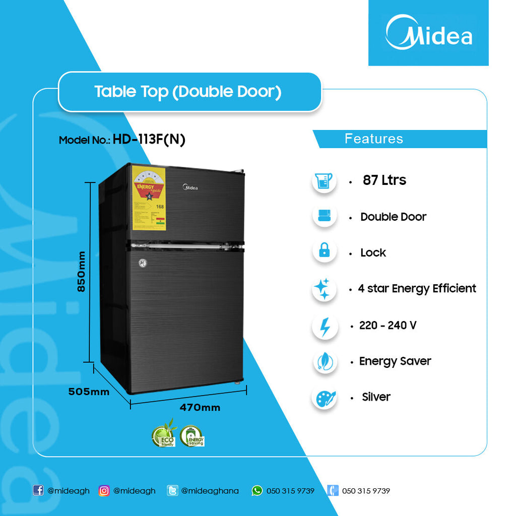 Midea 87 L Double Door Table Top Refrigerator – Model HD-113F(N) – view 4