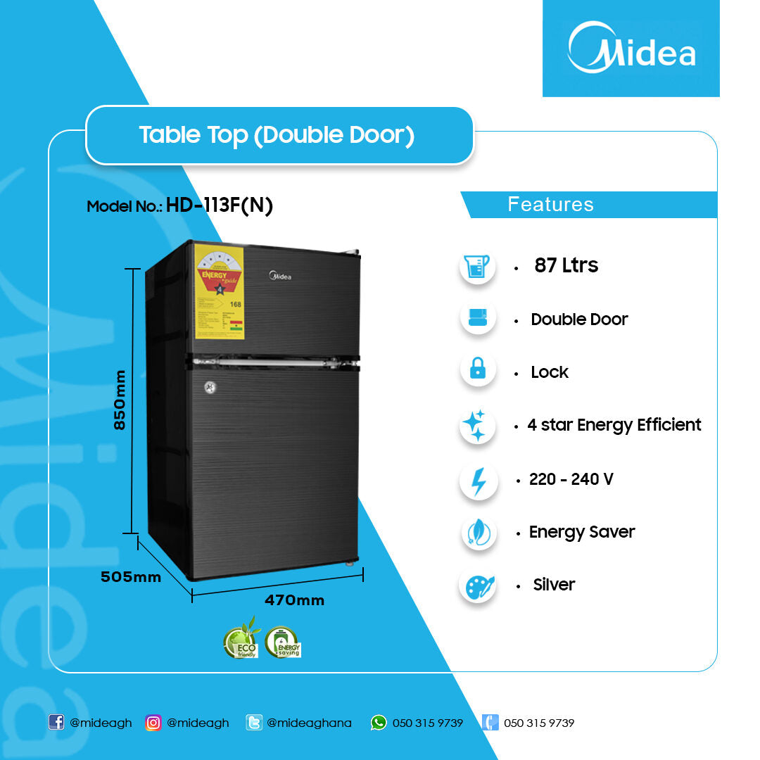 Midea 87 L Double Door Table Top Refrigerator – Model HD-113F(N) – view 4